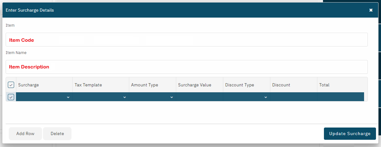 Enter Surcharge Details - Template Blank